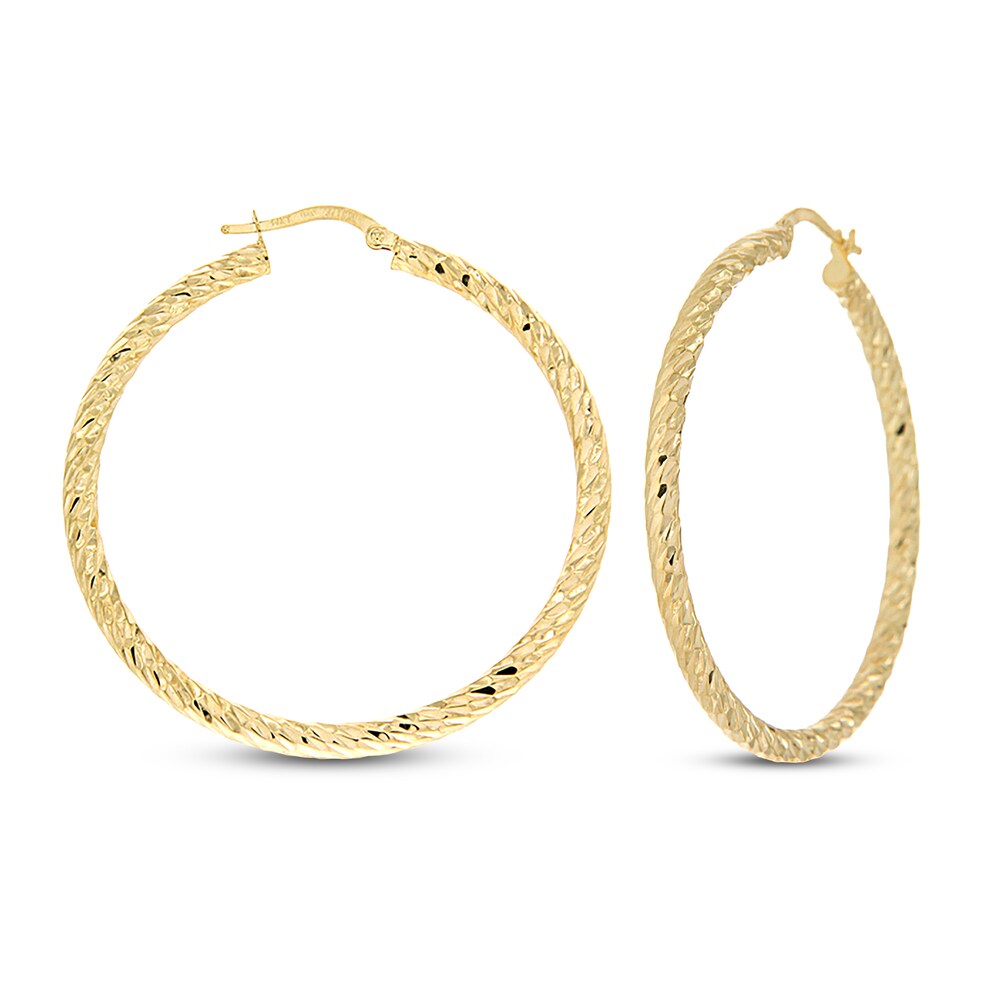 Patterned Hoop Earrings 14K Yellow Gold QXYsRWY5