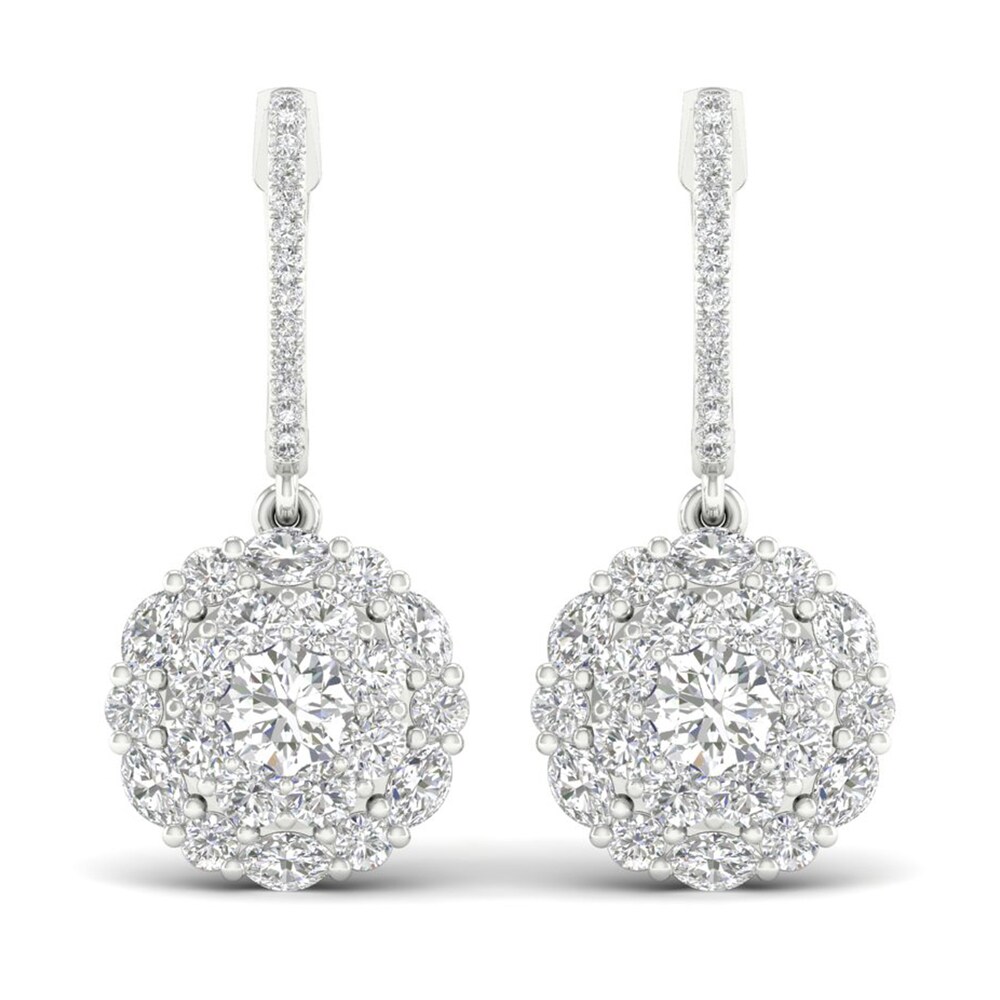 Diamond Earrings 2-1/2 ct tw Round/Marquise 14K White Gold Qakv6tpn