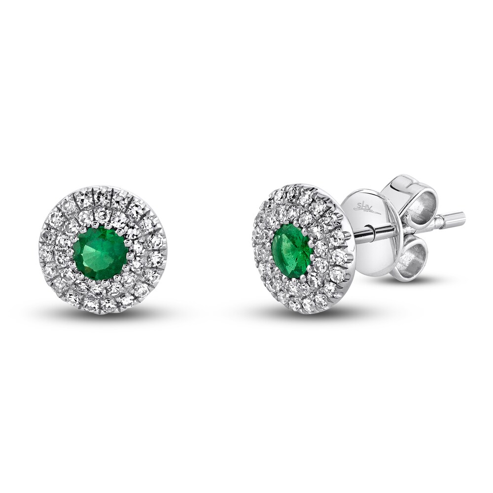 Shy Creation Natural Green Garnet Stud Earrings 1/5 ct tw Diamonds 14K White Gold SC55020544 Qf9cWsR7