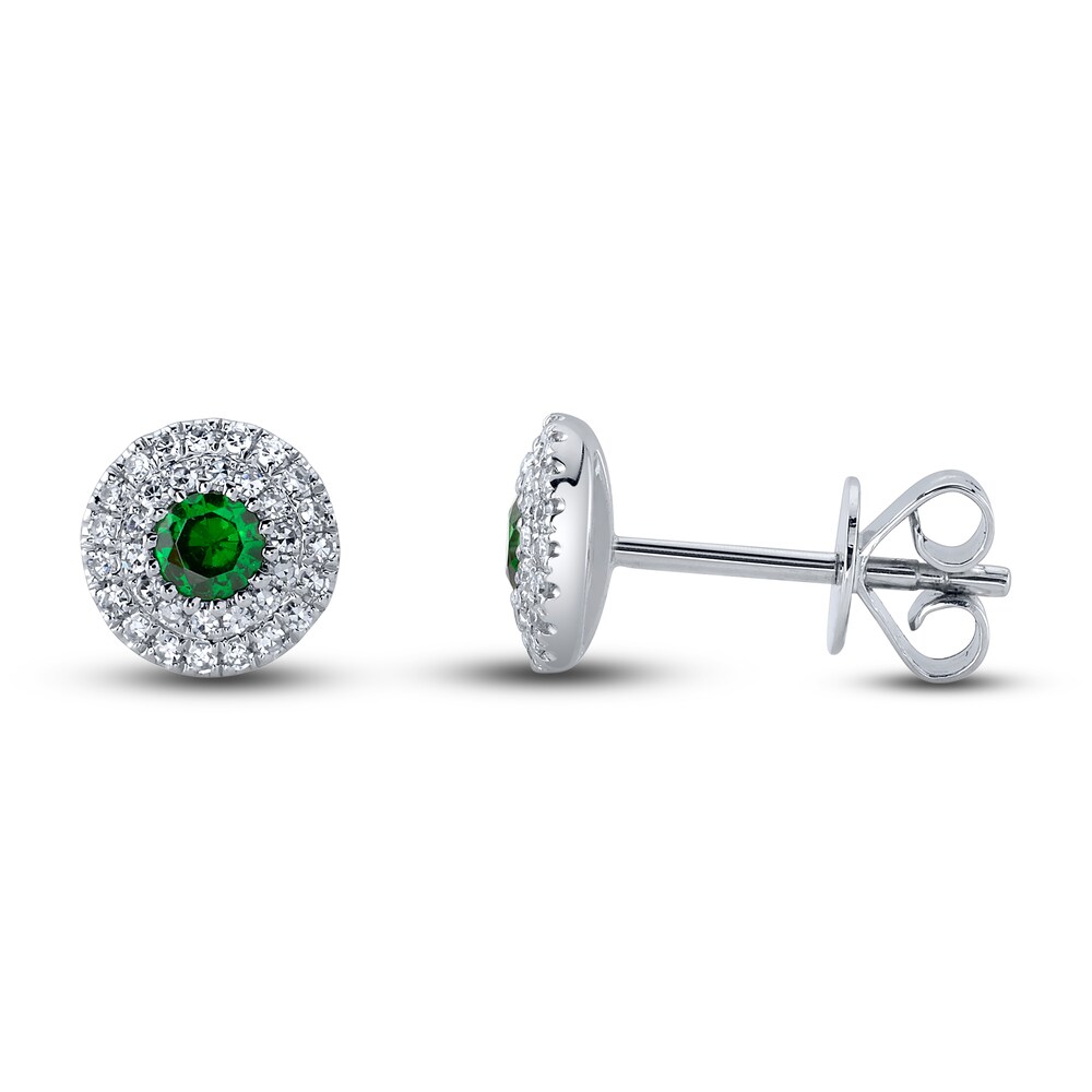 Shy Creation Natural Green Garnet Stud Earrings 1/5 ct tw Diamonds 14K White Gold SC55020544 Qf9cWsR7