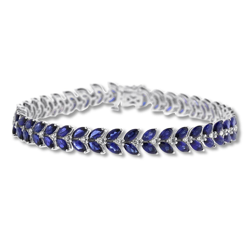 Lab-Created Sapphire Bracelet 3/4 ct tw Diamonds 14K White Gold QhCO1fAz