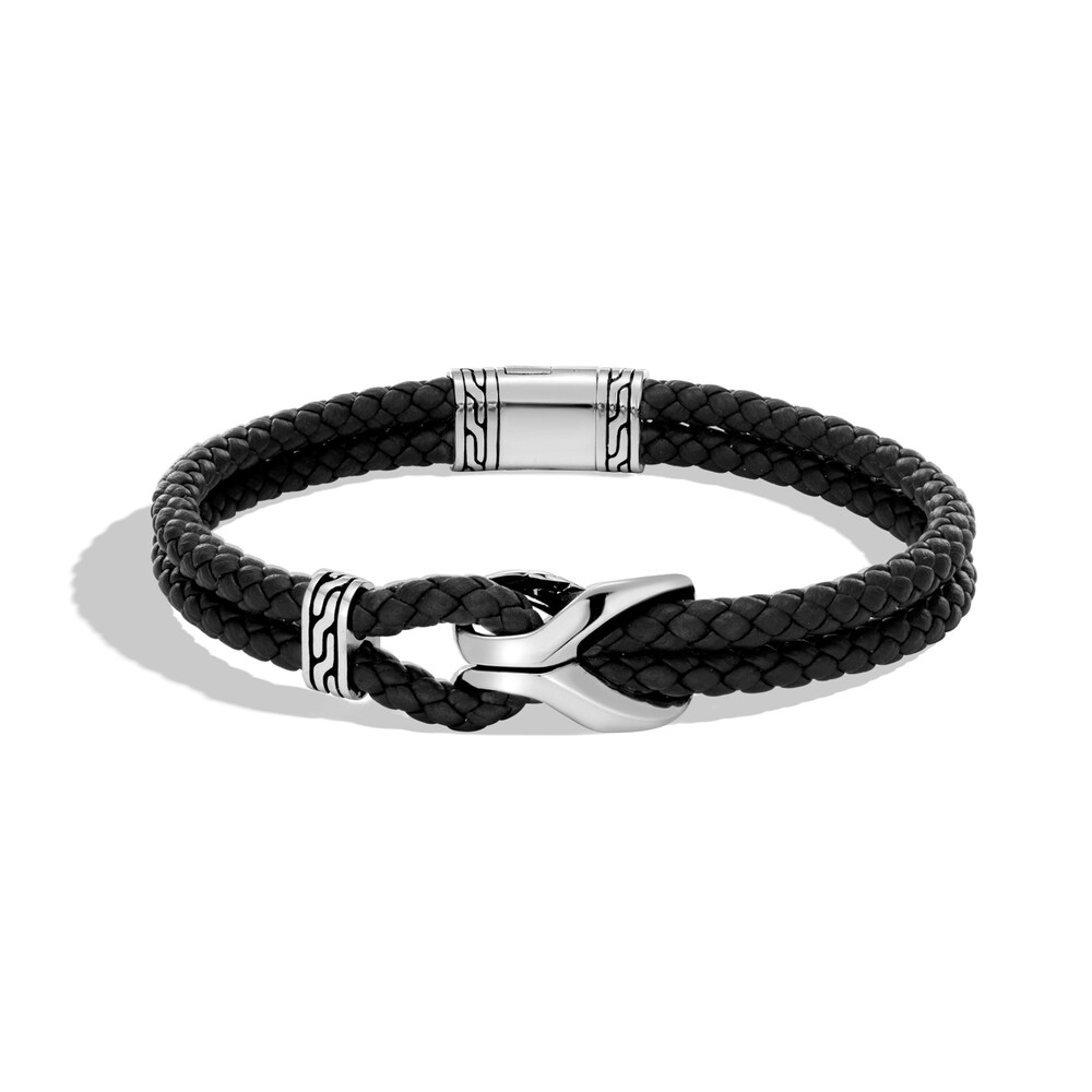 John Hardy Asli Classic Chain Link Station Bracelet, Silver with Leather, Small QmMnQGAF
