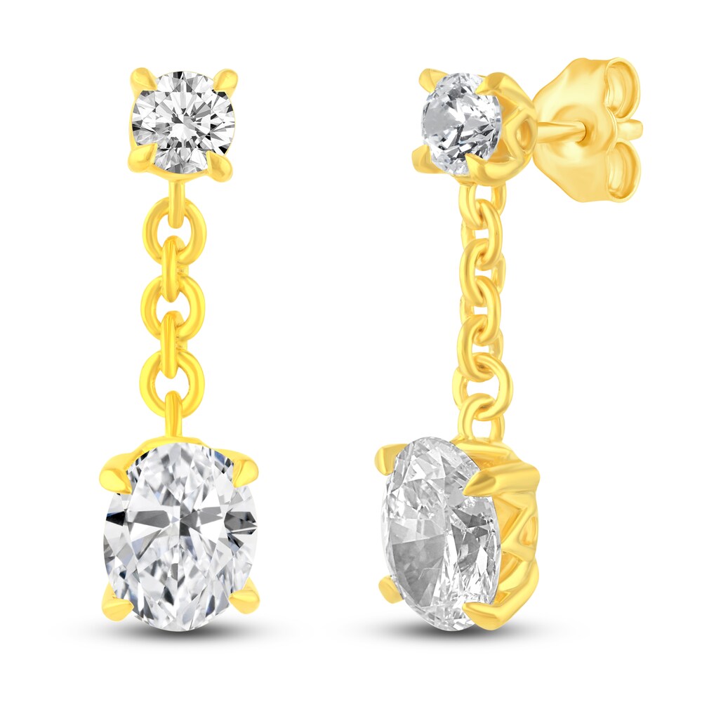 Certified Lab-Created Diamond Dangle Earrings 2-1/2 ct tw Oval/Round 14K Yellow Gold QpY7qBK7