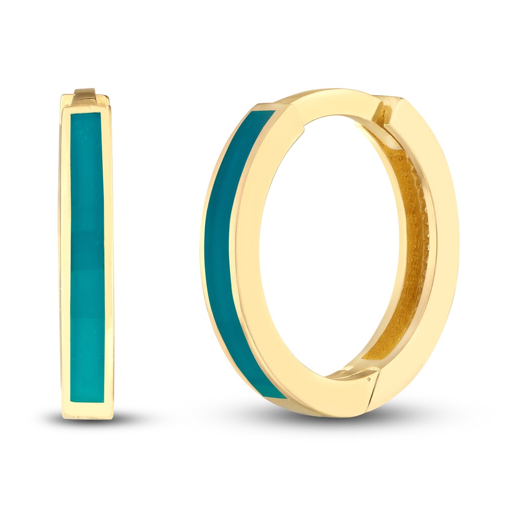 Huggie Earrings Turquoise Enamel 14K Yellow Gold QsWfnf9y