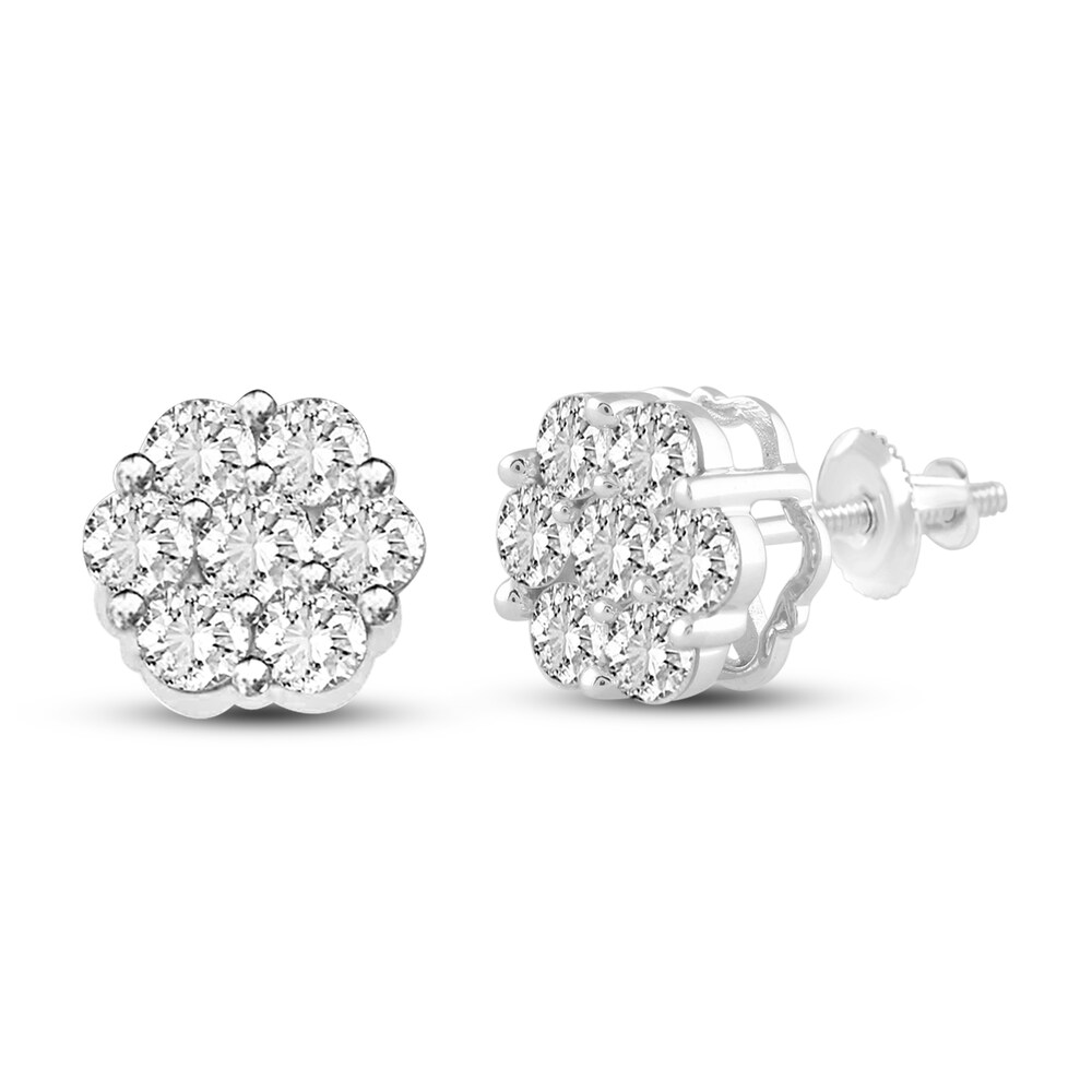 Diamond Stud Earrings 1-1/2 ct tw Round 14K White Gold Qwq0ITrg