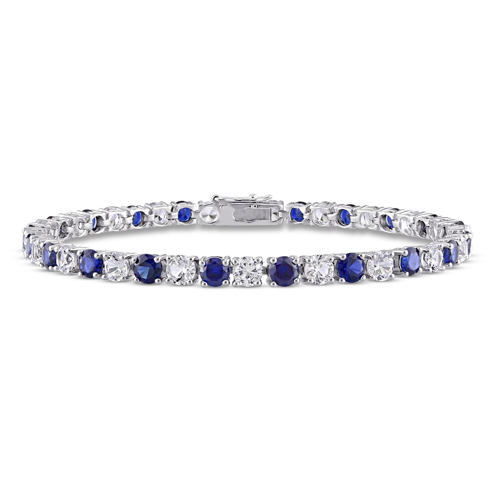 Lab-Created Sapphire Bracelet Round Sterling Silver QxE23SP8