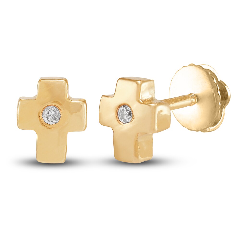 Children's Cross Stud Earrings Diamond Accents 14K Yellow Gold QygQ12Qc