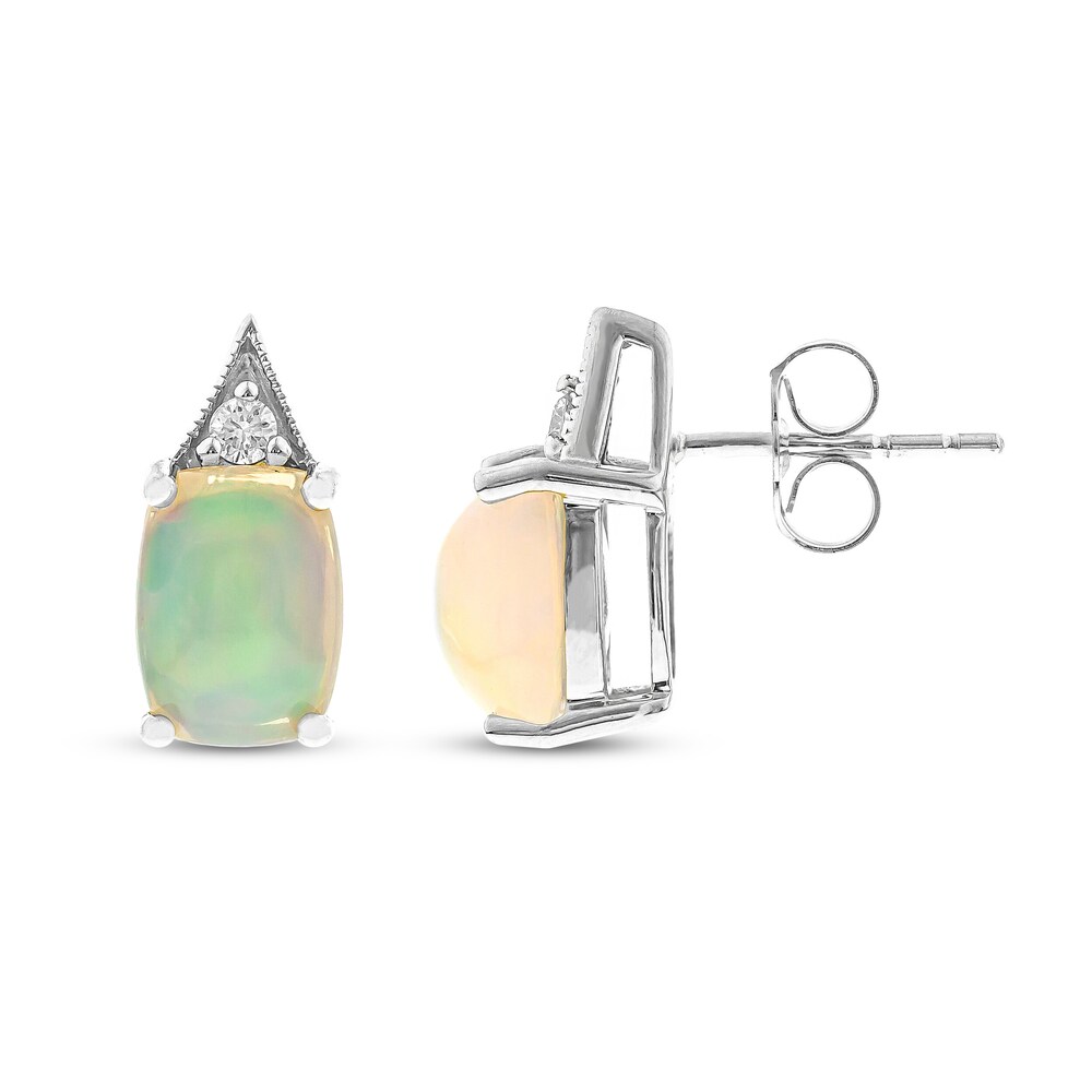 Opal Earrings 1/20 ct tw Diamonds 10K White Gold R2pRVwQu