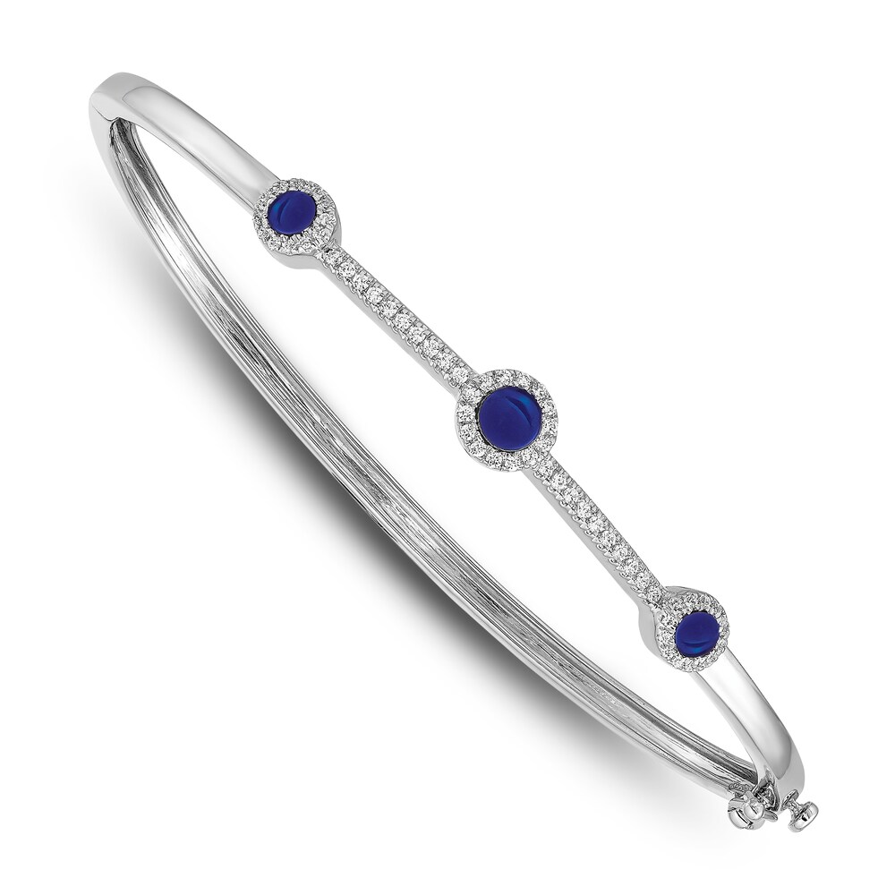 Natural Blue Sapphire Bangle Bracelet 1/4 ct tw Diamonds 14K White Gold R4Vz2rJG