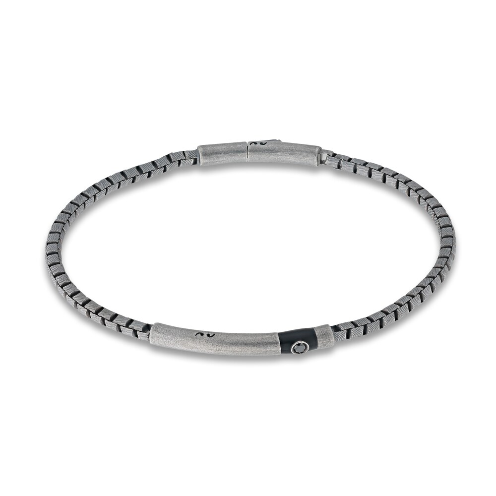 Marco Dal Maso Men's Black Diamond Accent Bracelet Black Enamel/Sterling Silver 8" R6xly3Zg