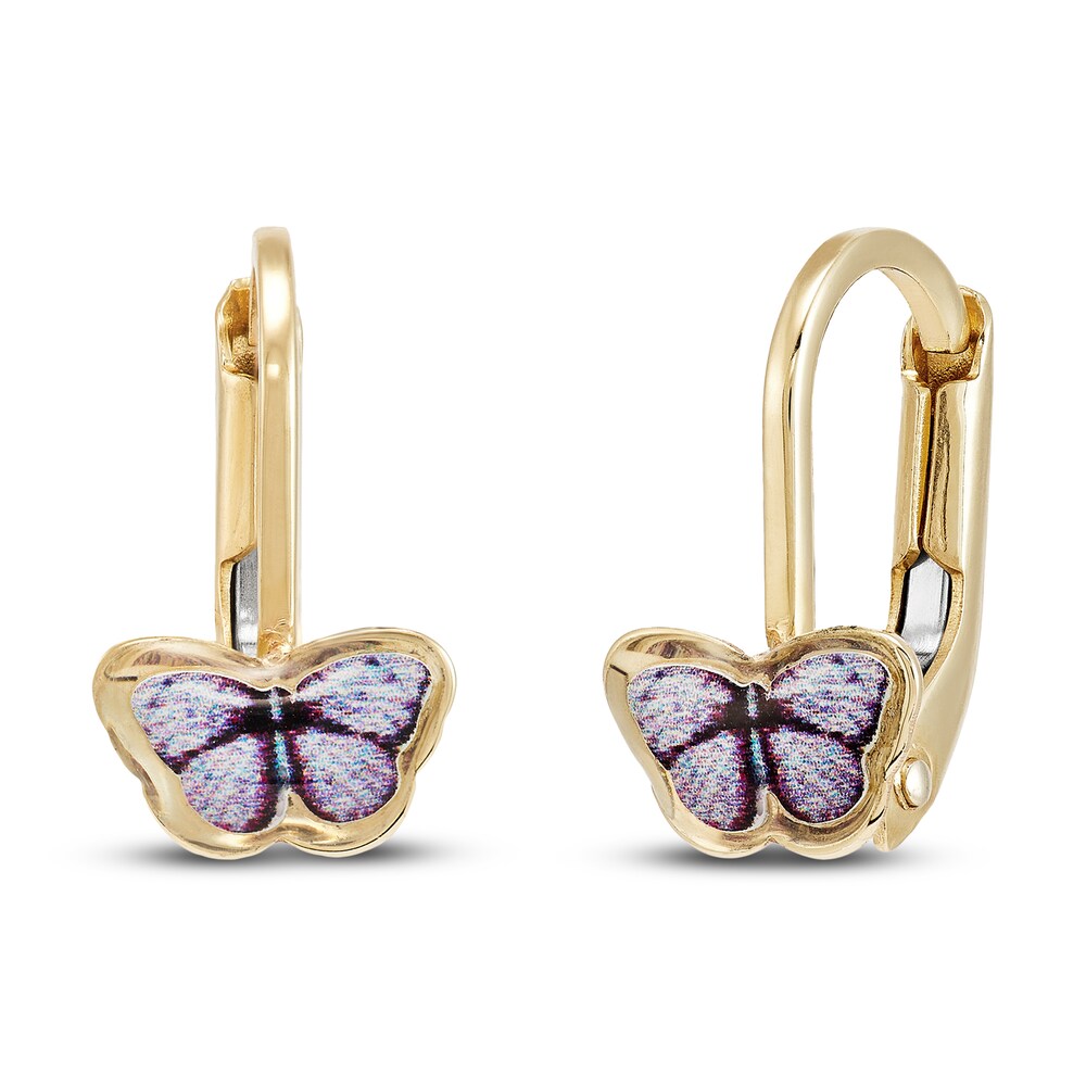 Butterfly Stud Earrings Purple Enamel 14K Yellow Gold RBASGhYe