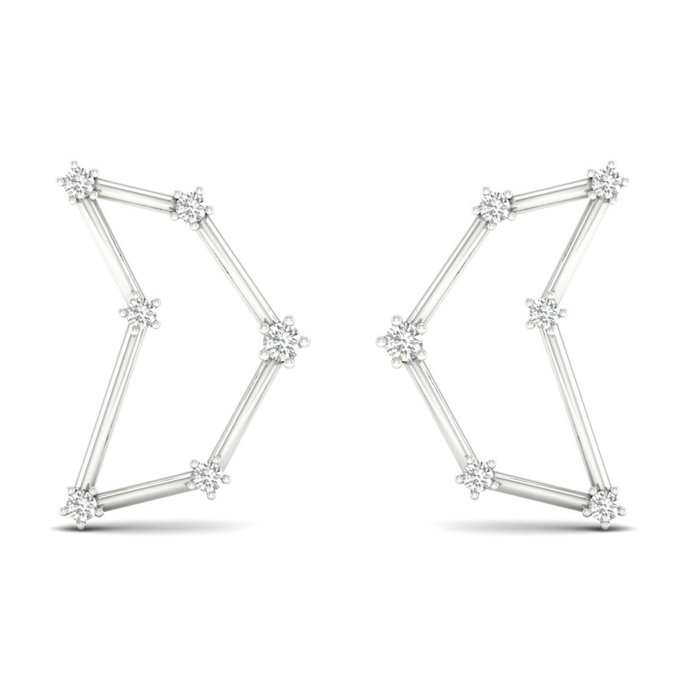 Diamond Capricorn Constellation Earrings 1/8 ct tw Round 14K White Gold RDqw48wM