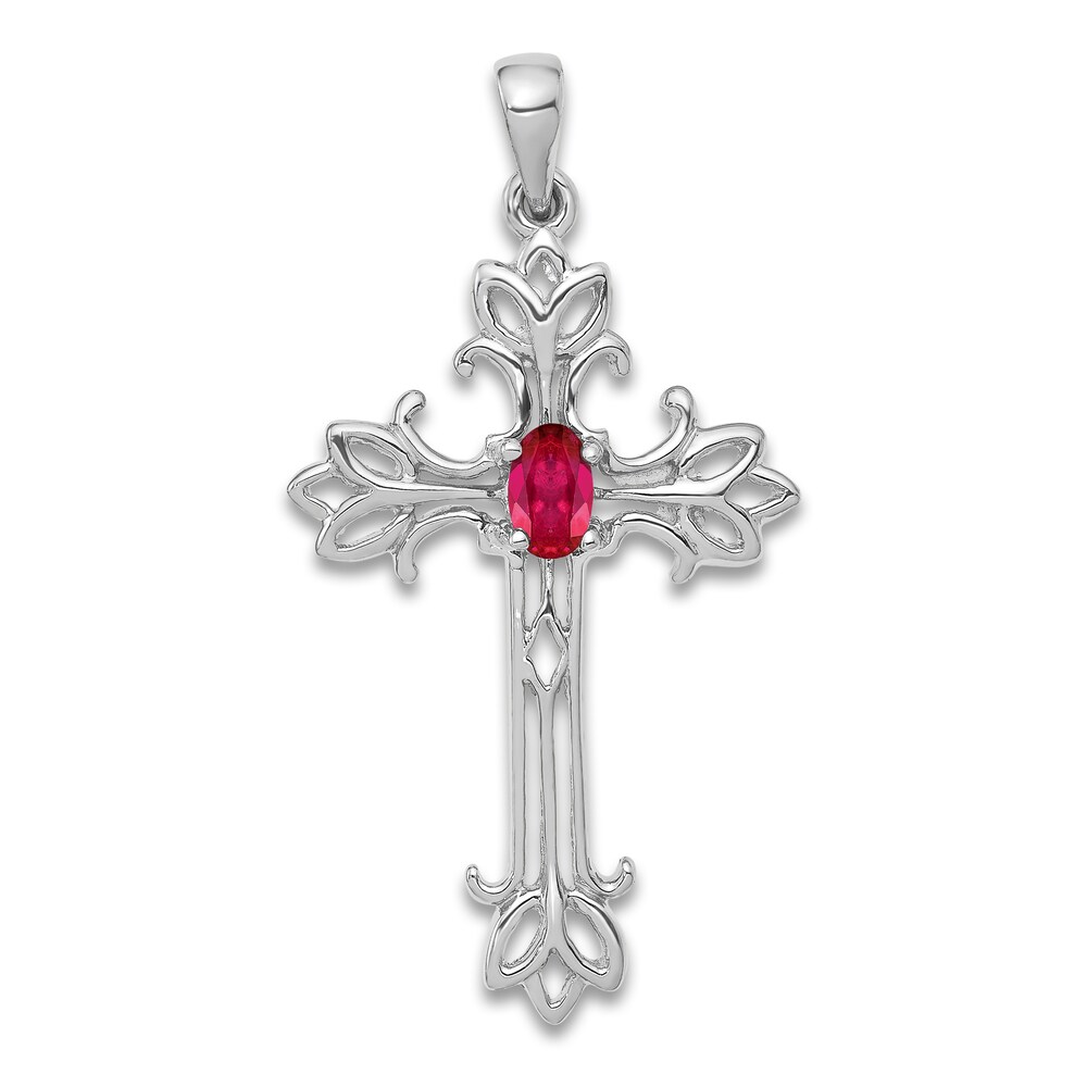 Natural Ruby Cross Pendant Charm 14K White Gold RIMW12p6 [RIMW12p6]