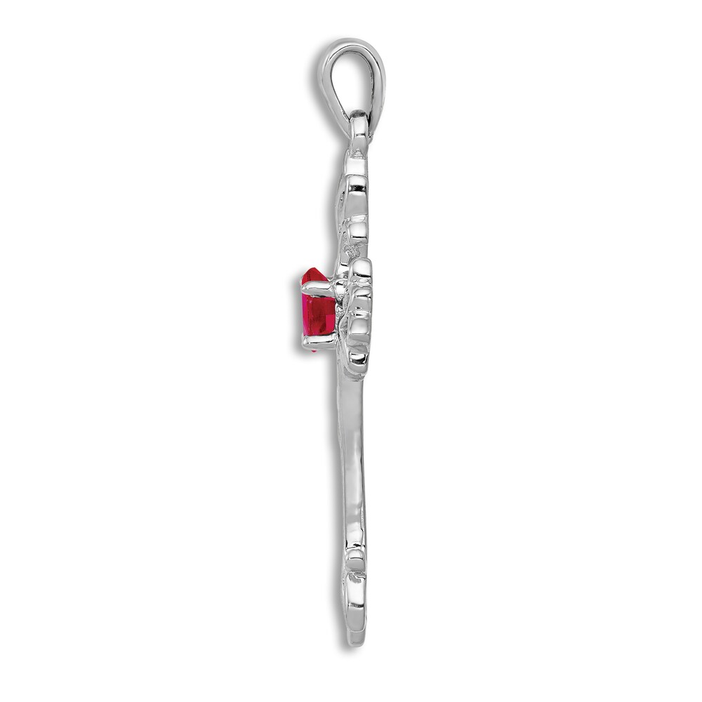 Natural Ruby Cross Pendant Charm 14K White Gold RIMW12p6