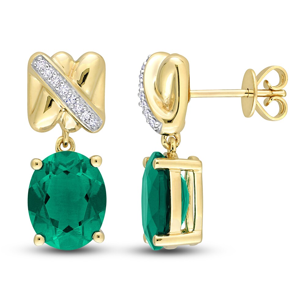 Lab-Created Emerald Earrings 1/15 Diamonds 14K Yellow Gold RUwLjhV2
