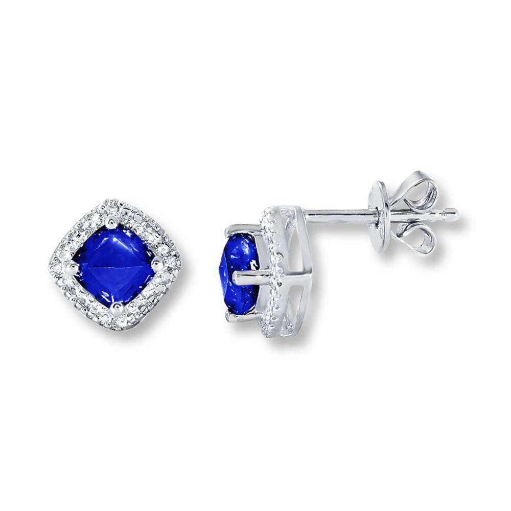 Lab-Created Sapphires Diamond Accents Sterling Silver Earrings RWYnXfn3