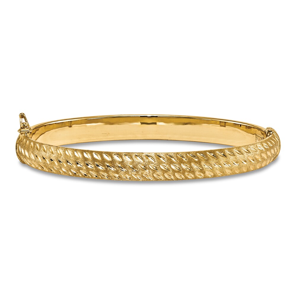 Scratch Textured Hinged Bangle Bracelet 14K Yellow Gold RcHST7B2