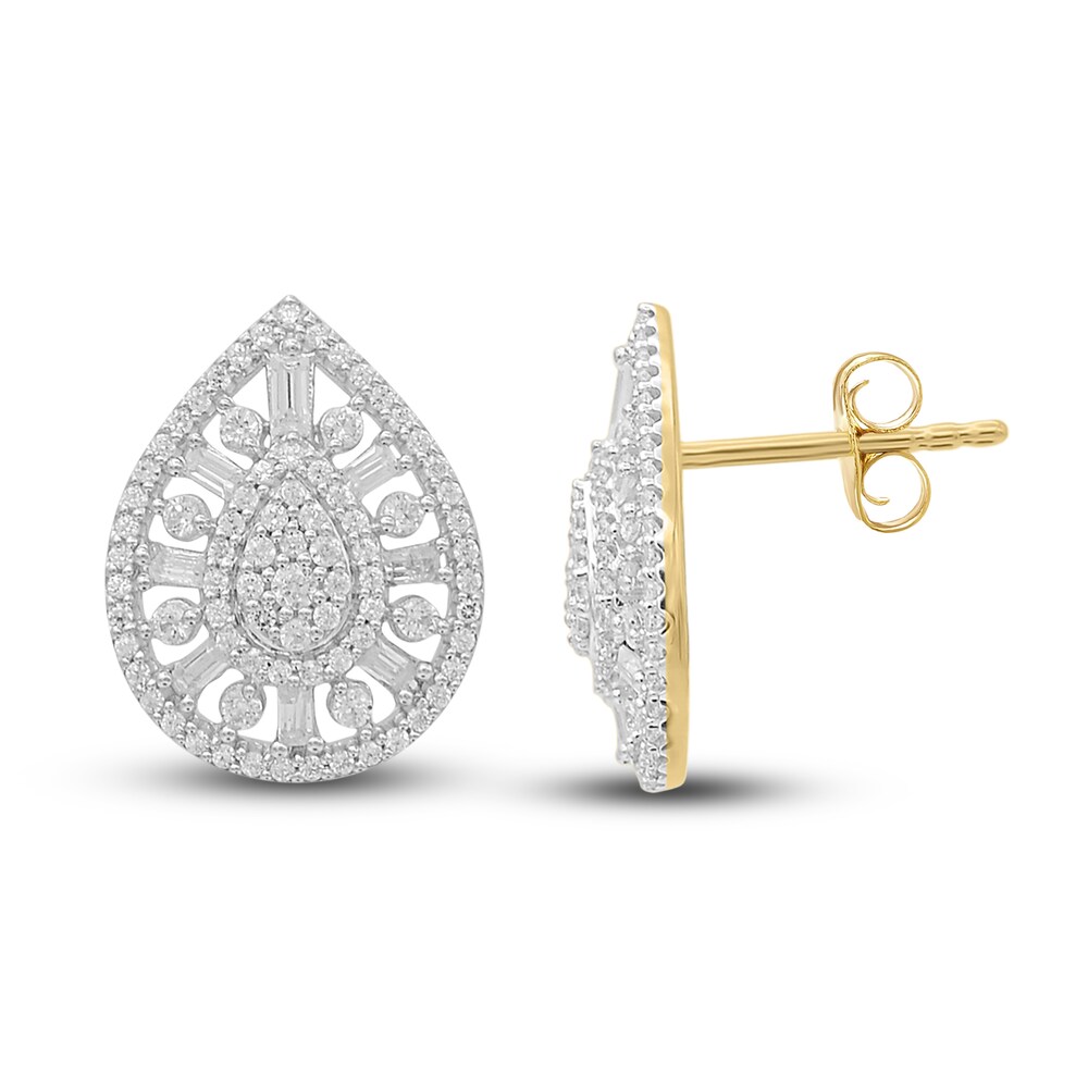 Diamond Drop Earrings 3/4 ct tw Round/Baguette 14K Yellow Gold RhcEkKmM