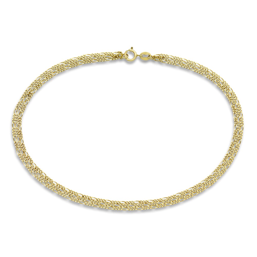 Triple Figaro Anklet 10K Yellow Gold 10" Rjjnsg36