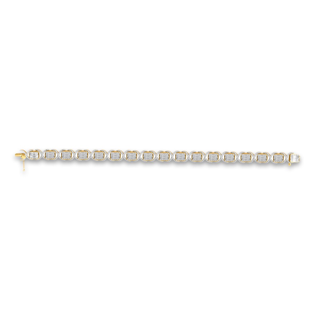 Diamond Tennis Bracelet 3-1/2 ct tw Round/Baguette 14K Yellow Gold RqxX6rI3