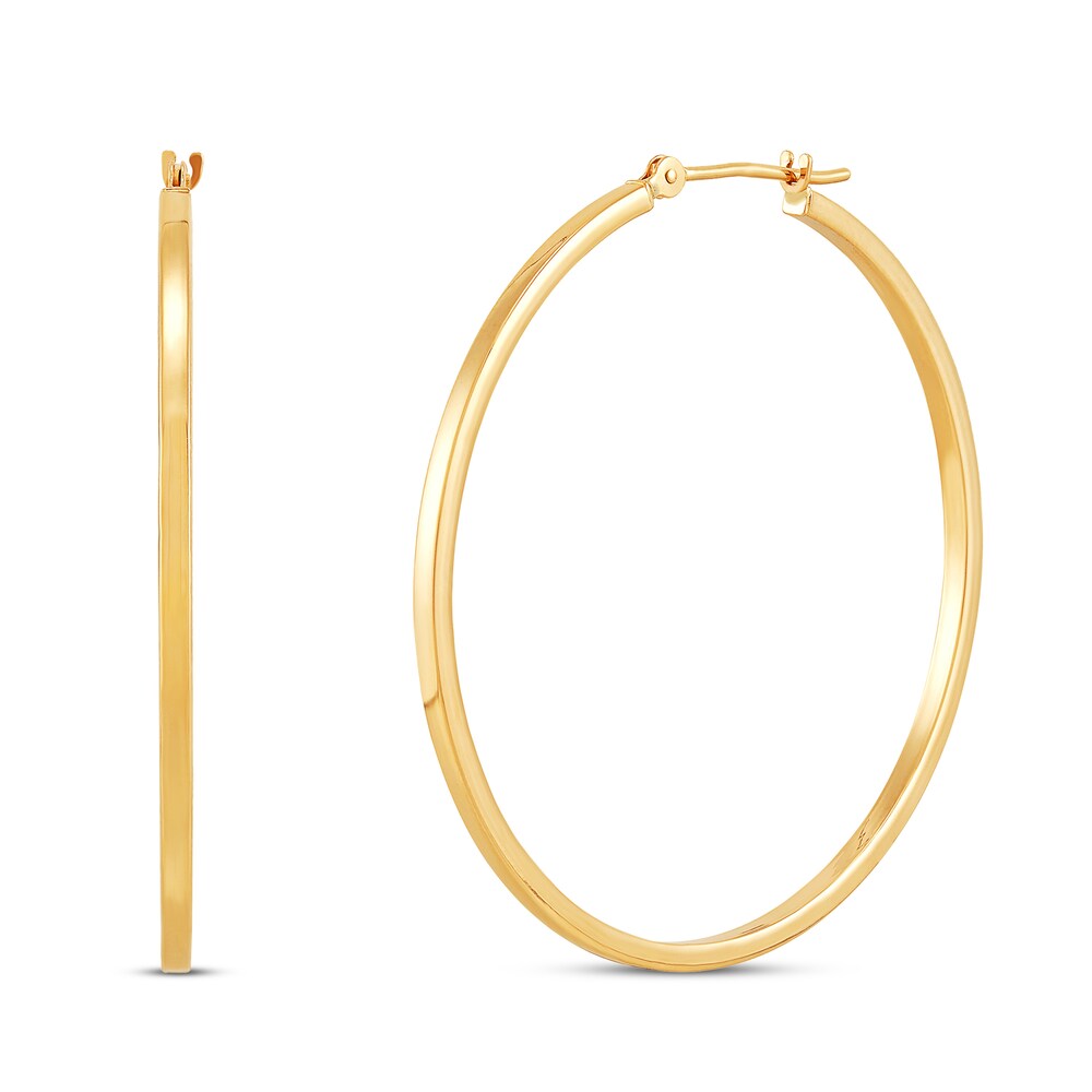 Square Tube Hoop Earrings 10K Yellow Gold 40mm RrJ46YEa [RrJ46YEa]