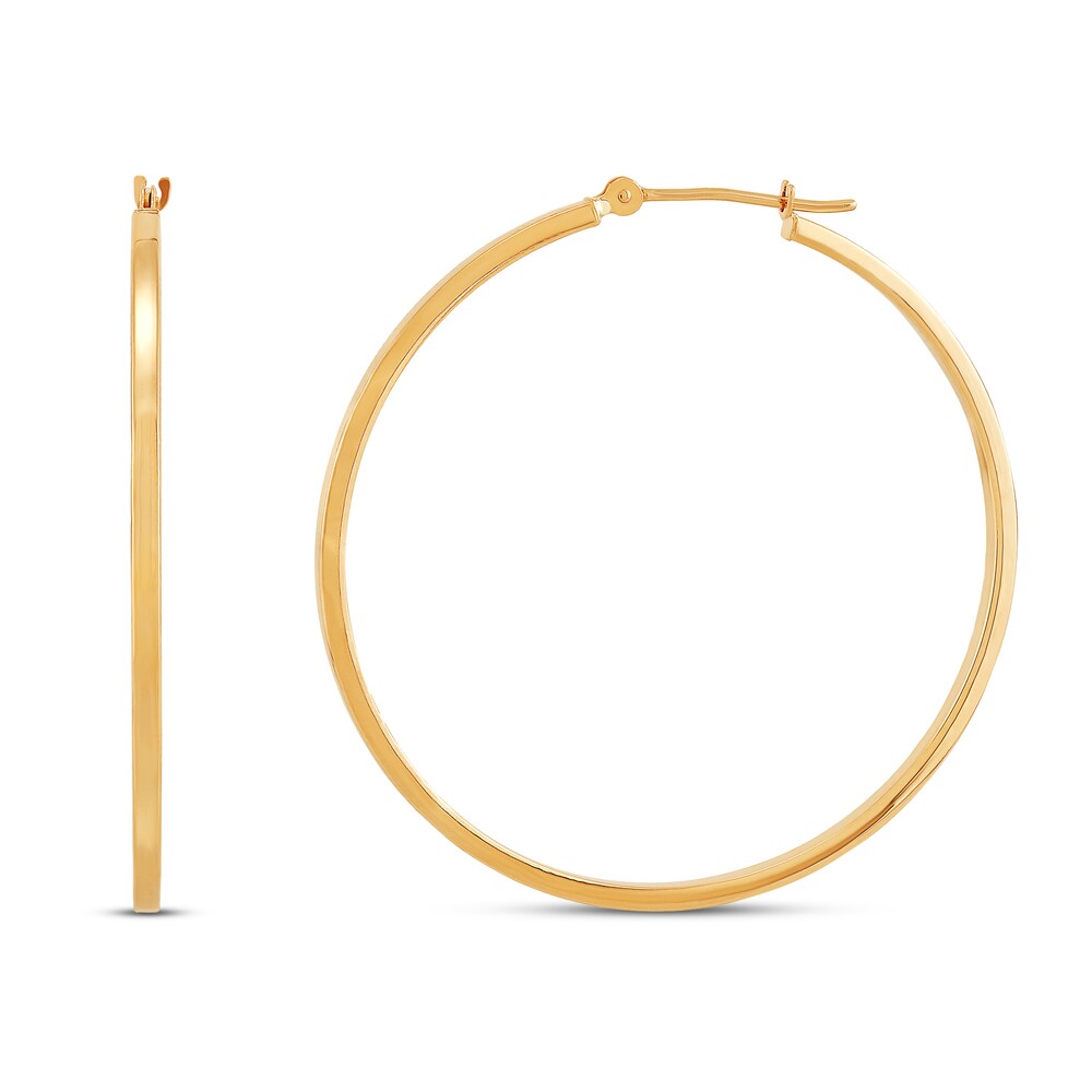 Square Tube Hoop Earrings 10K Yellow Gold 40mm RrJ46YEa