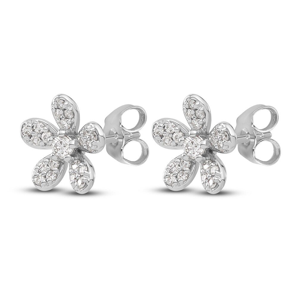 Diamond Flower Stud Earrings 1/4 ct tw Round 14K White Gold RtiEGgYf