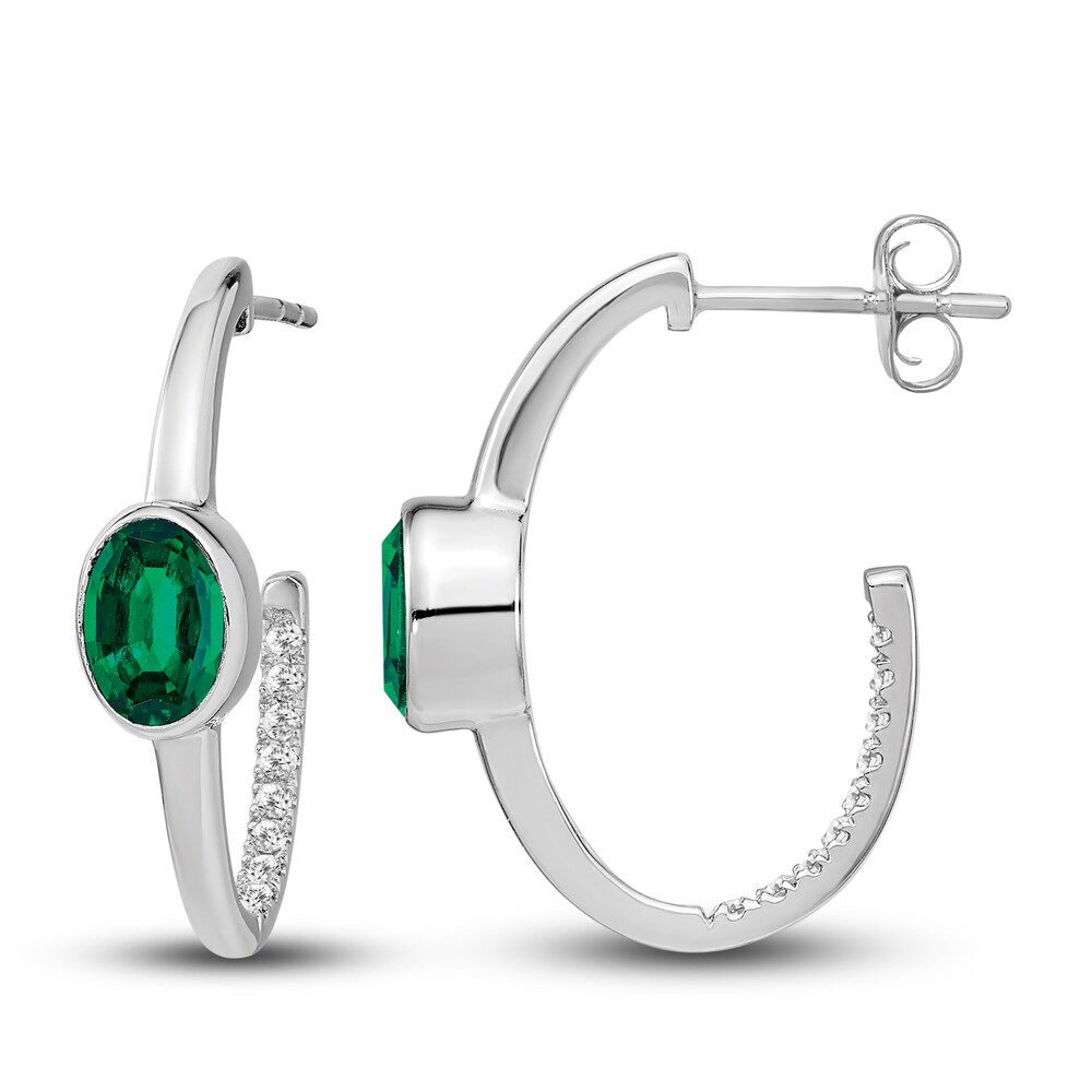 Natural Emerald Hoop Earrings 1/5 ct tw Diamonds 14K White Gold RxSZzqRg