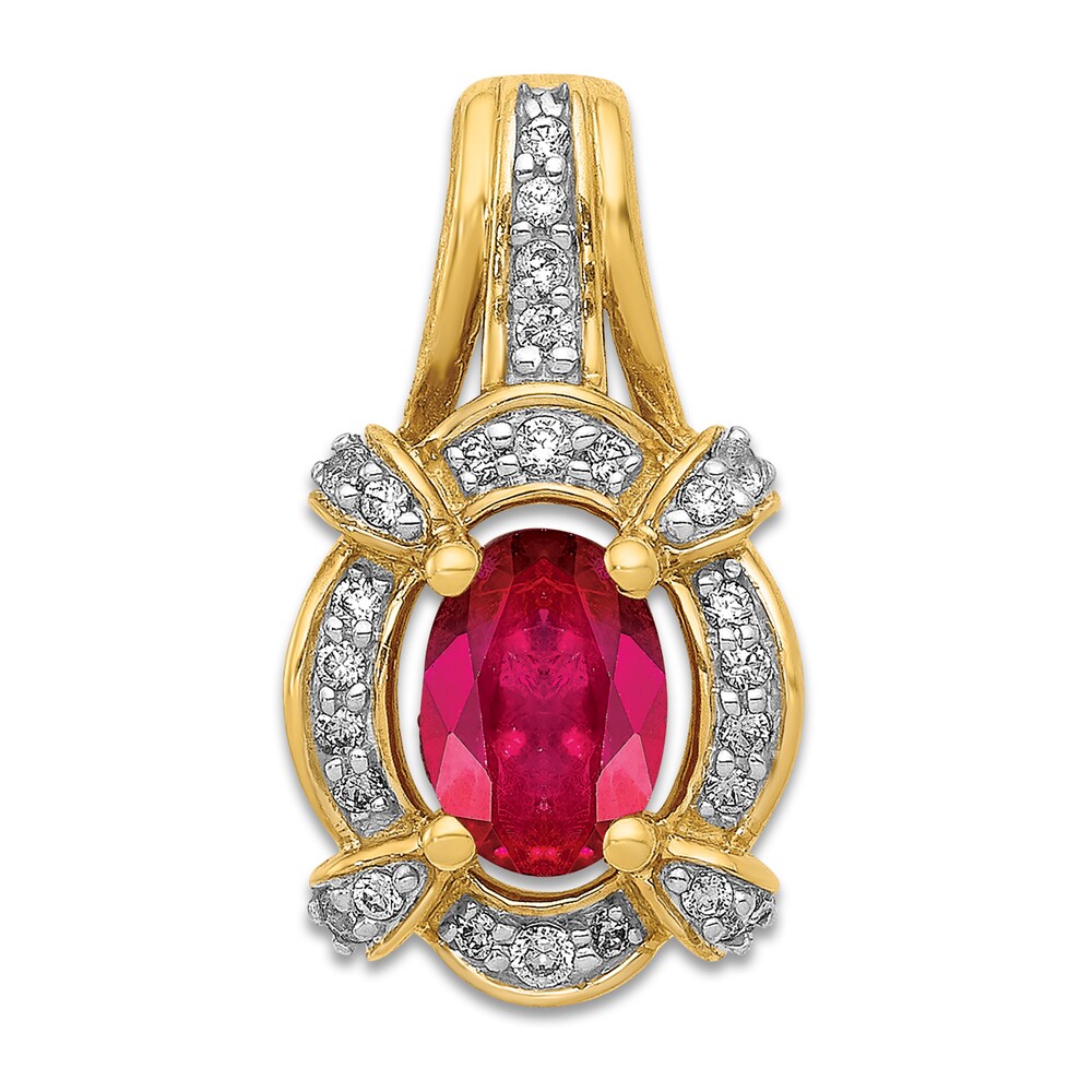 Natural Ruby Pendant Charm 1/5 ct tw Diamonds 14K Yellow Gold S0e2gTCO [S0e2gTCO]