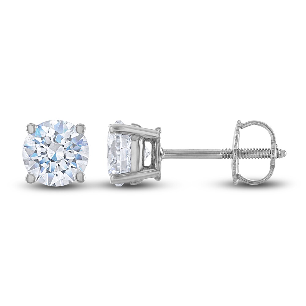 Diamond Solitaire Stud Earrings 1-1/5 ct tw Round 14K White Gold (I2/I) S4iOpzLt