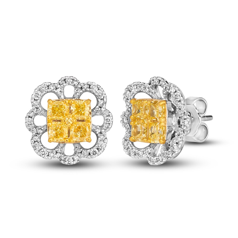 Le Vian Sunny Yellow Diamond Stud Earrings 1-1/3 ct tw Cushion/Round 14K Two-Tone Gold S6cQOZD9