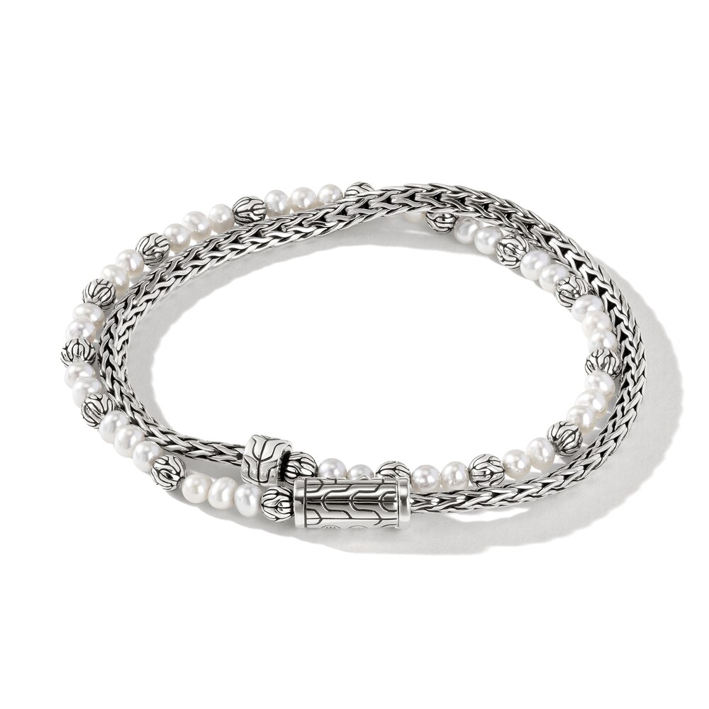 John Hardy Cultured Freshwater Pearl Double Wrap Bracelet Sterling Silver 14\" SA8XlhWy