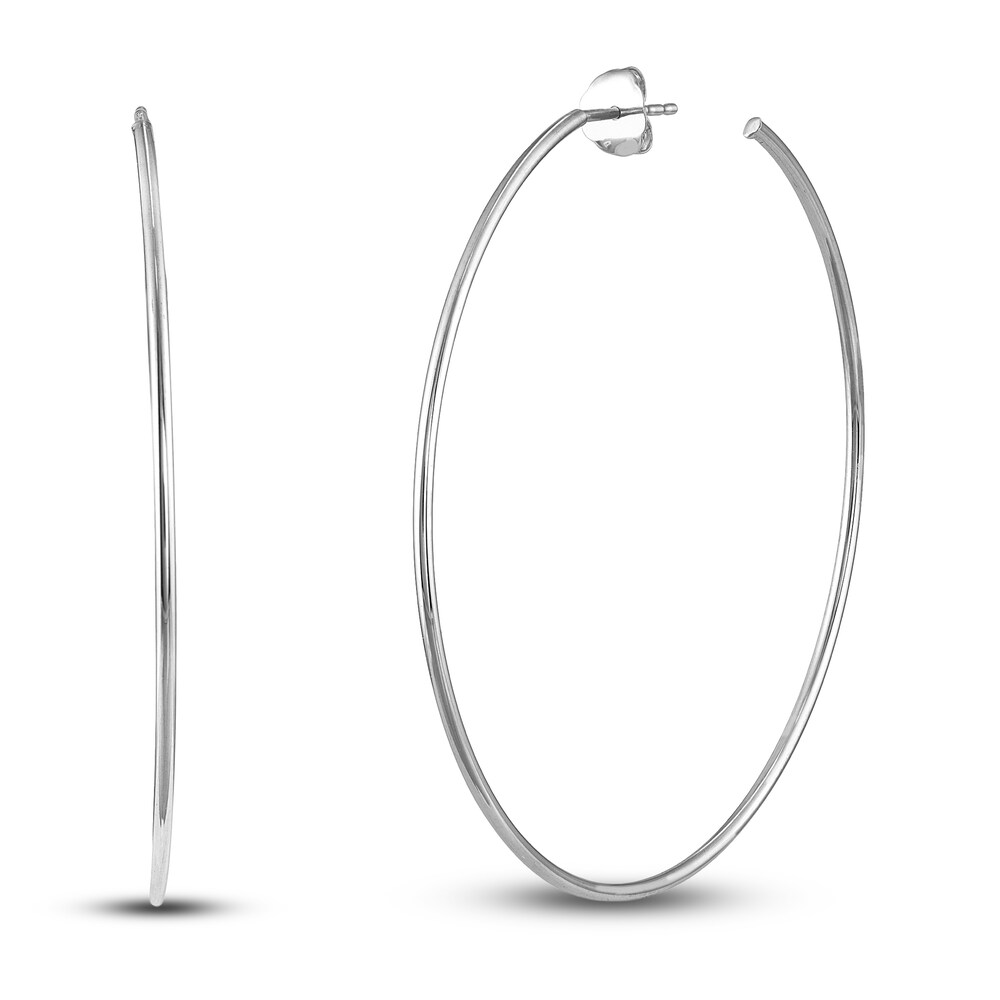 Round Wire Hoop Earrings 14K White Gold 50mm SAKPPRNw