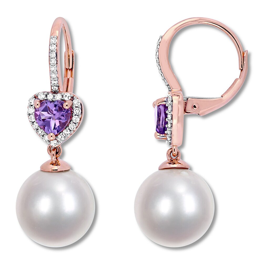 Cultured Pearl & Amethyst Earrings 1/5 ct tw Diamonds 10K Rose Gold SBZ7LRX6