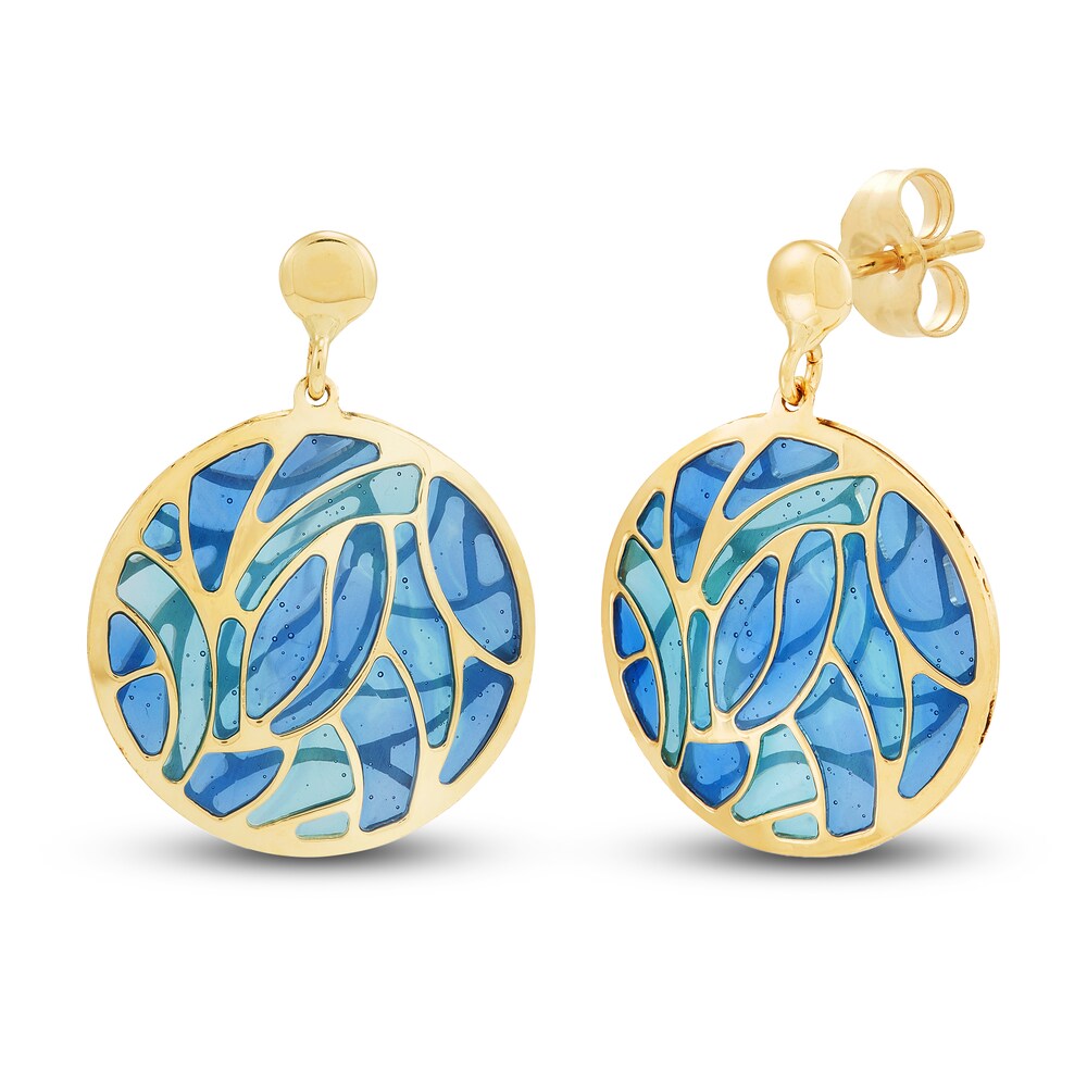 Italia D'Oro Blue Enamel Diamond-Cut Disk Dangle Earrings 14K Yellow Gold SELhsHb7