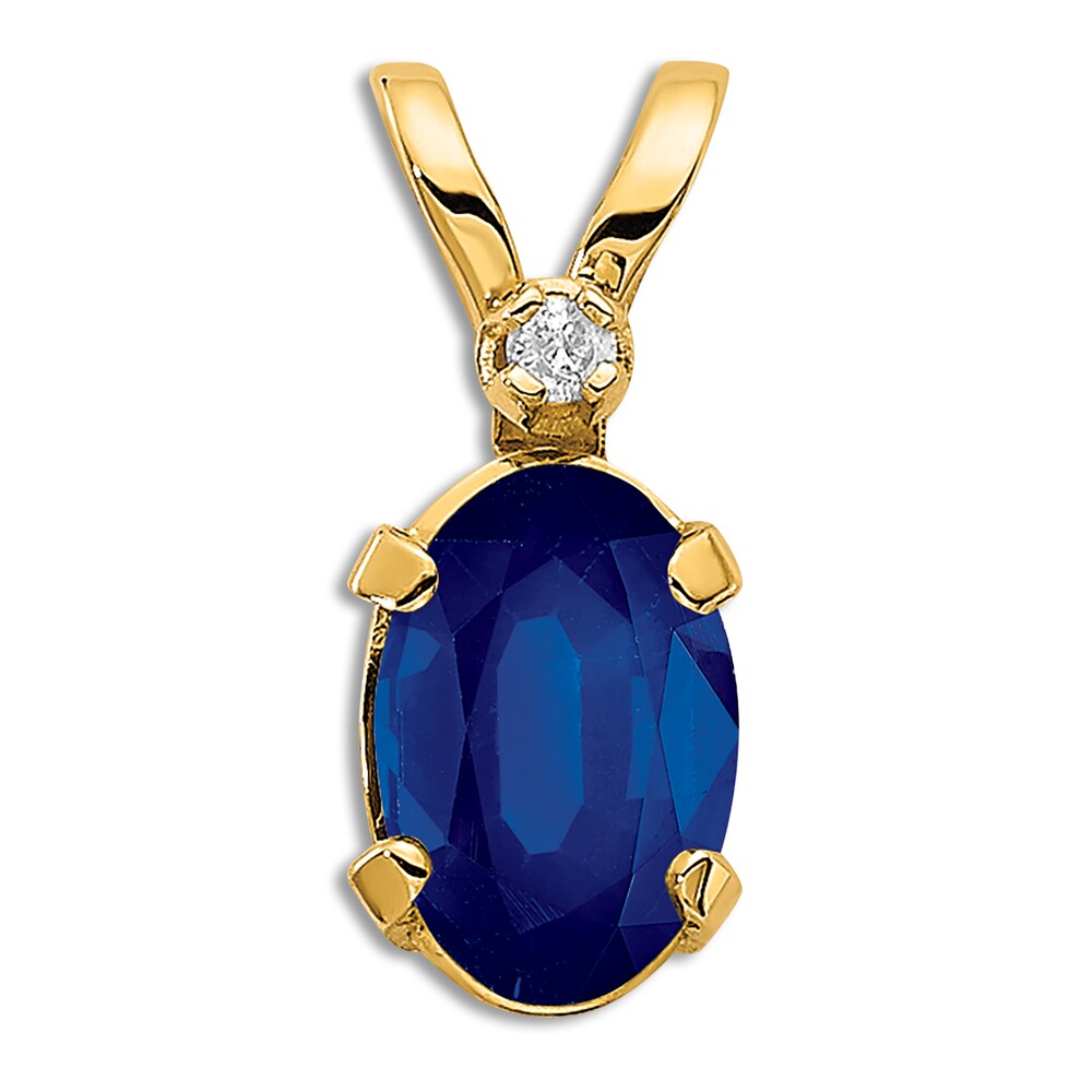 Natural Blue Sapphire Charm Diamond Accents 14K Yellow Gold SEl5oUTQ