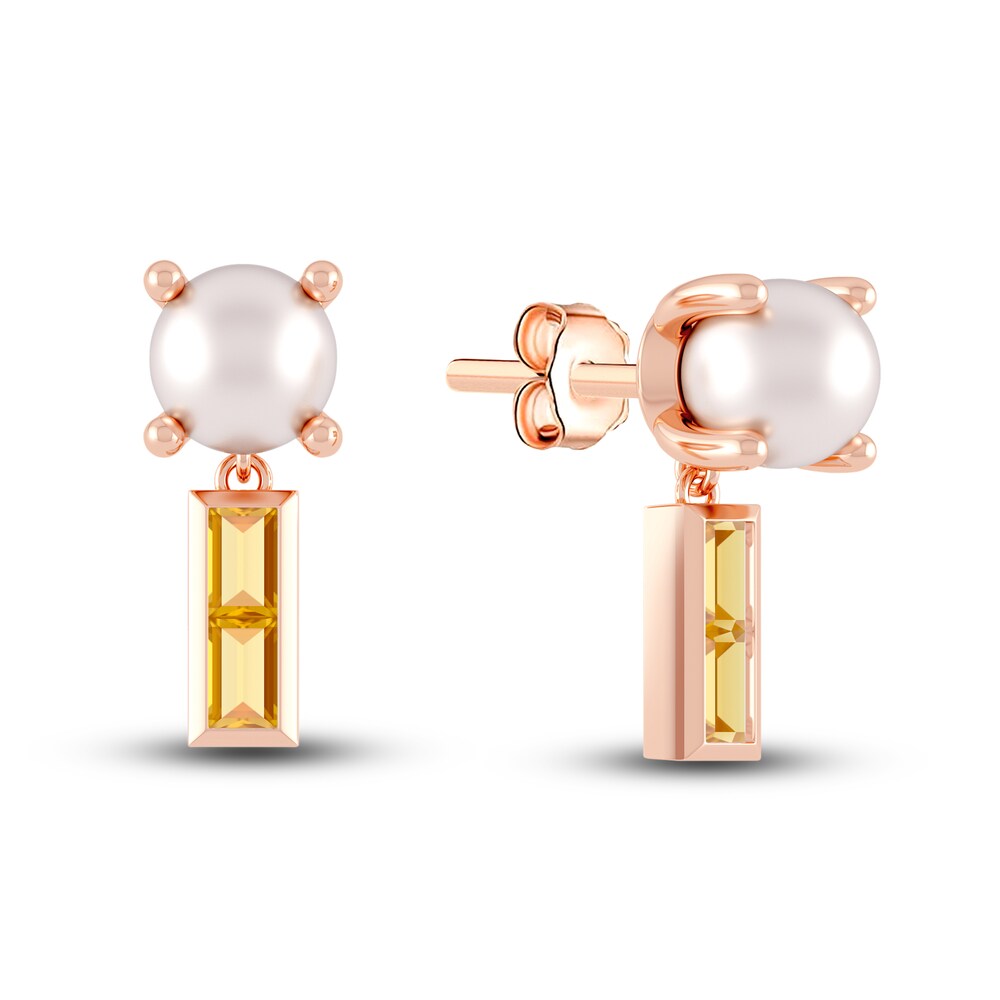 Juliette Maison Natural Citrine Baguette and Cultured Freshwater Pearl Earrings 10K Rose Gold SFAM48nT