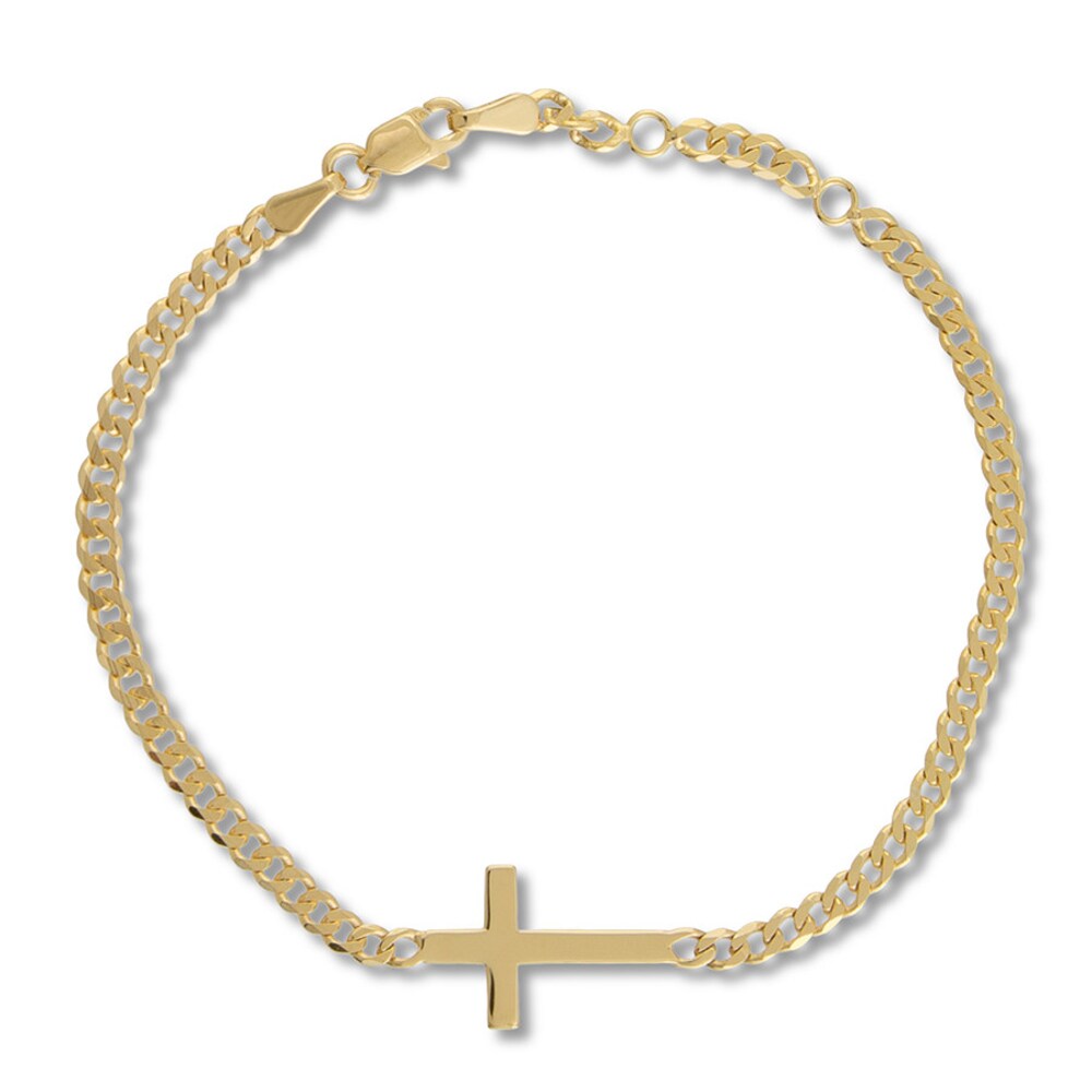 Sideways Cross Bracelet 14K Yellow Gold 7.25" SFluzLdj