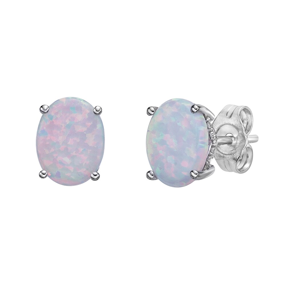 Lab-Created Opal Stud Earrings 1/8 ct tw Diamonds 10K White Gold SPjvHsHj
