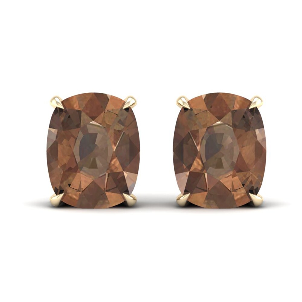 Natural Smoky Quartz Solitaire Earrings 14K Yellow Gold SW00gVDa
