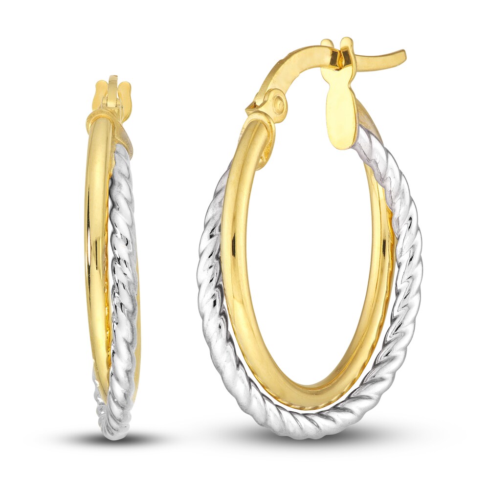 Polished Twisted Crossover Hoop Earrings 14K Two-Tone Gold 17mm SYJ7g422