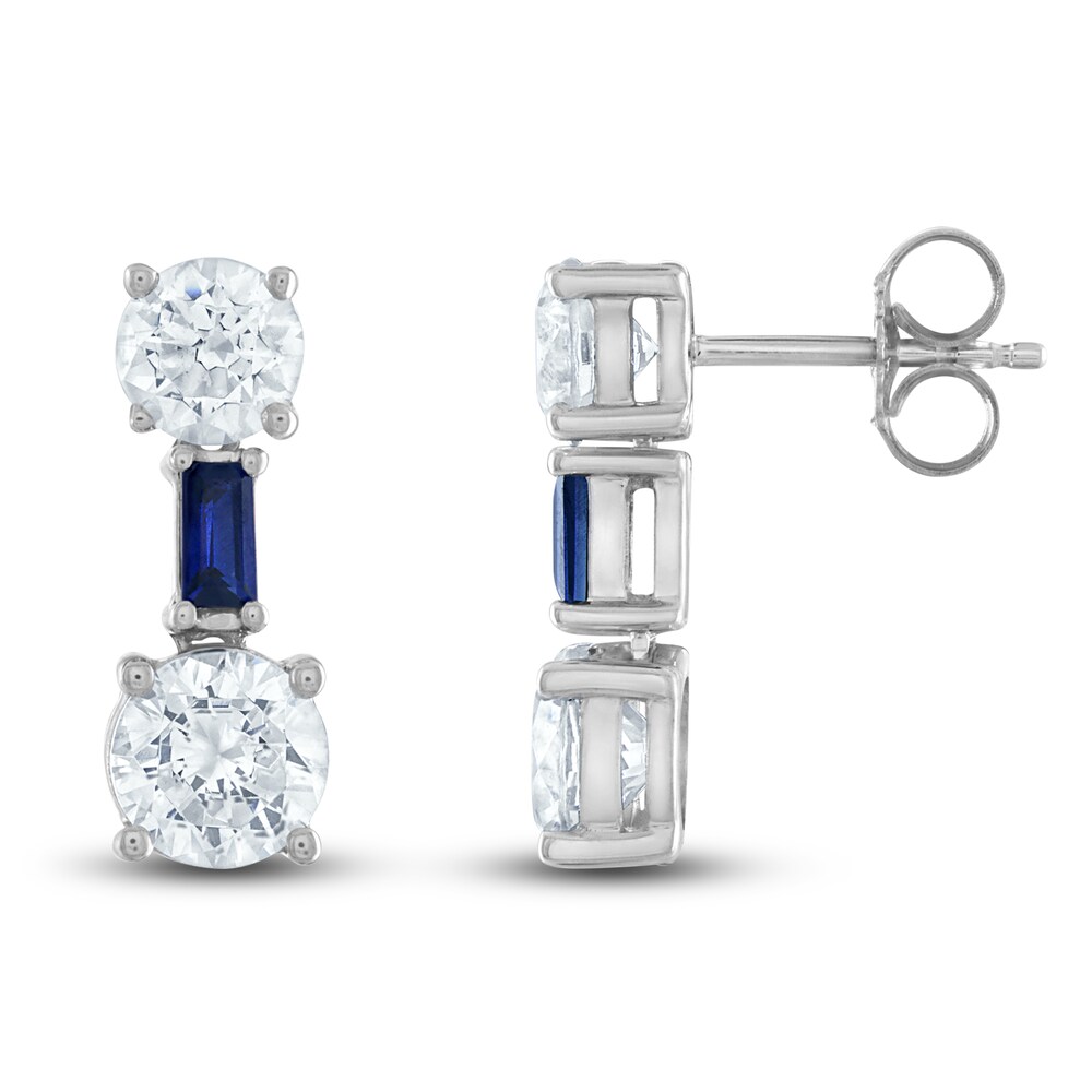 Vera Wang WISH Lab-Created Diamond & Natural Blue Sapphire Earrings 1-1/2 ct tw Round/Baguette 14K White Gold SYT1IEc9