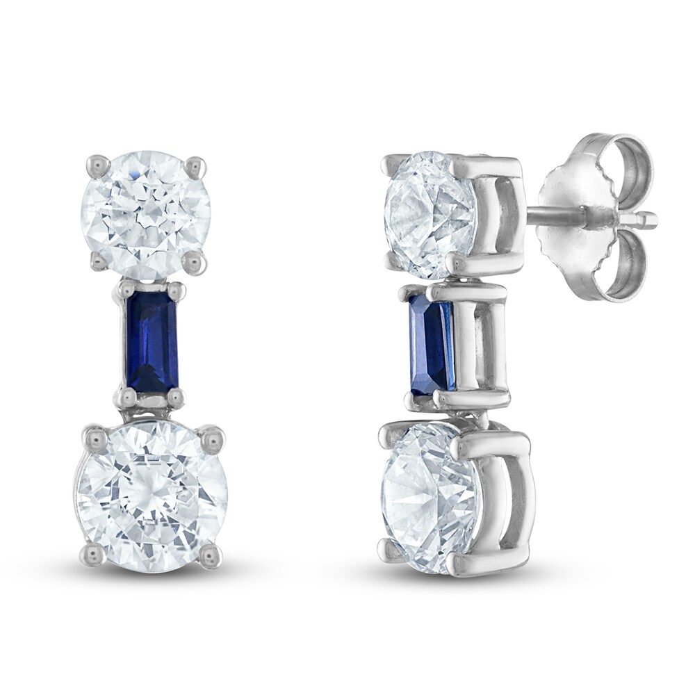 Vera Wang WISH Lab-Created Diamond & Natural Blue Sapphire Earrings 1-1/2 ct tw Round/Baguette 14K White Gold SYT1IEc9