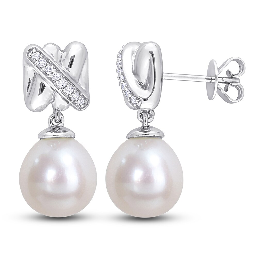 Cultured Freshwater Pearl Dangle Earrings 1/15 ct tw Diamonds 14K White Gold SdoKvxnD