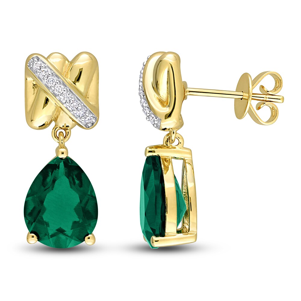Lab-Created Emerald Earrings 1/15 Diamonds 14K Yellow Gold ShI2No5u