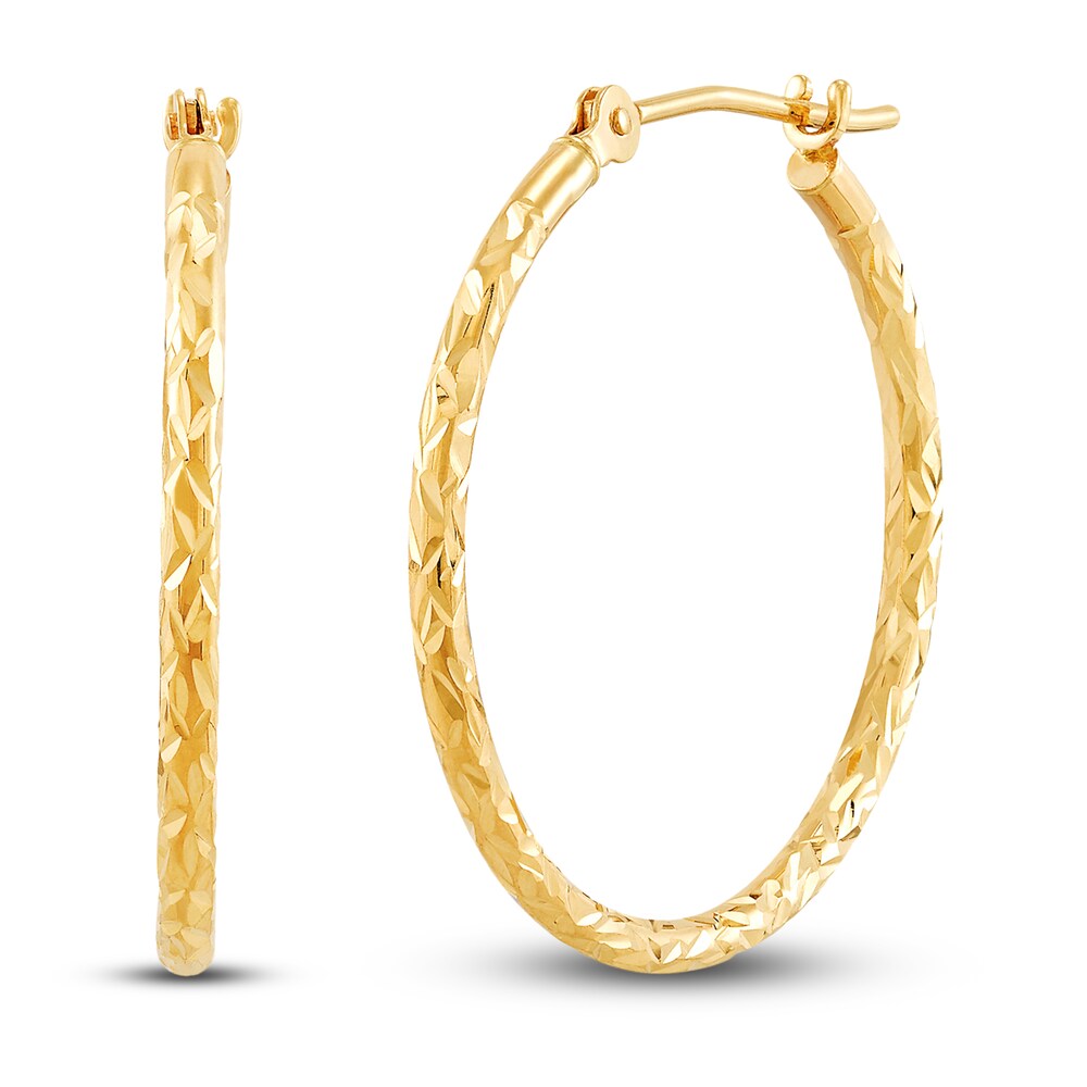 Diamond-Cut Round Tube Hoop Earrings 10K Yellow Gold 24mm Sirpq2Zo