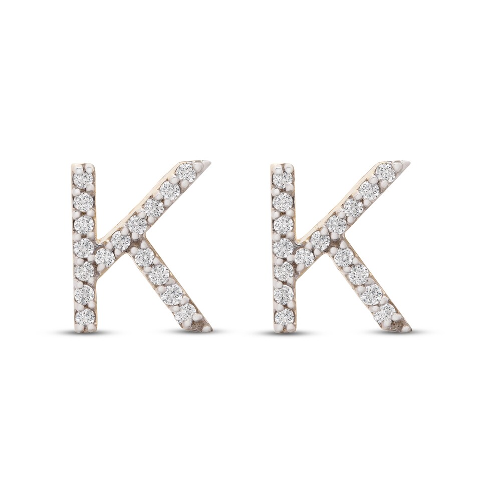 Diamond Letter K Earrings 1/10 ct tw Round 10K Yellow Gold SrQ3WUWH