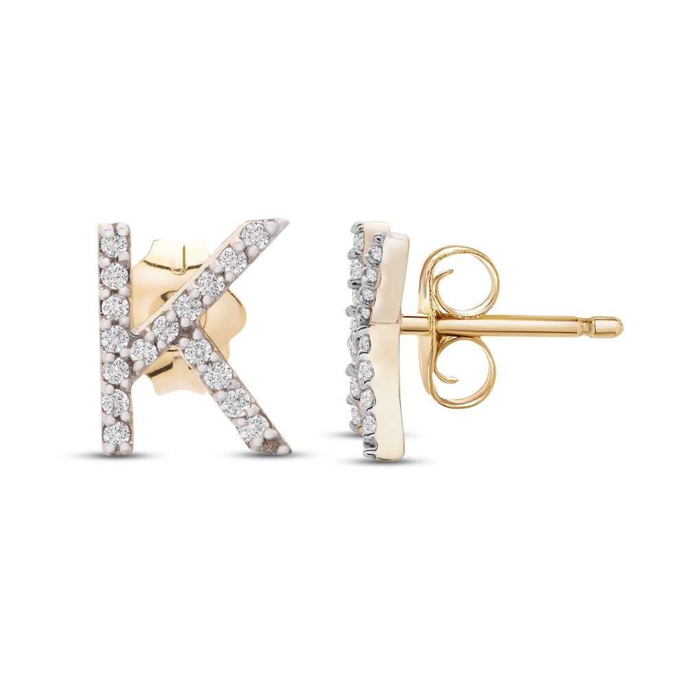 Diamond Letter K Earrings 1/10 ct tw Round 10K Yellow Gold SrQ3WUWH