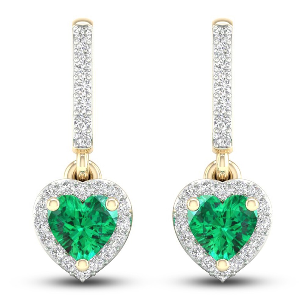 Natural Emerald Dangle Earrings 1/8 ct tw Diamonds 14K Yellow Gold StPamXtJ