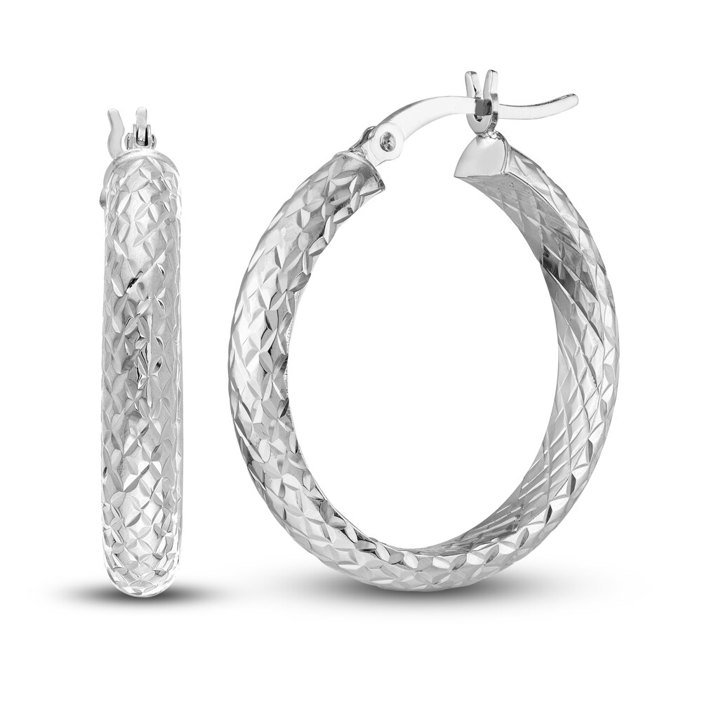 Diamond-Cut In/Out Hoop Earrings 14K White Gold 25mm SwQz39Co